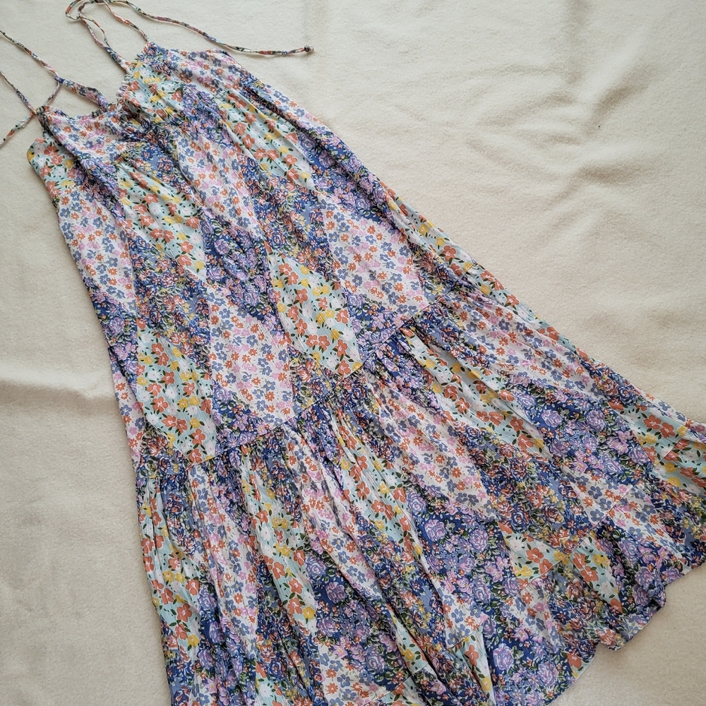NWT Angie patchwork Maxi Dress blue pink and green